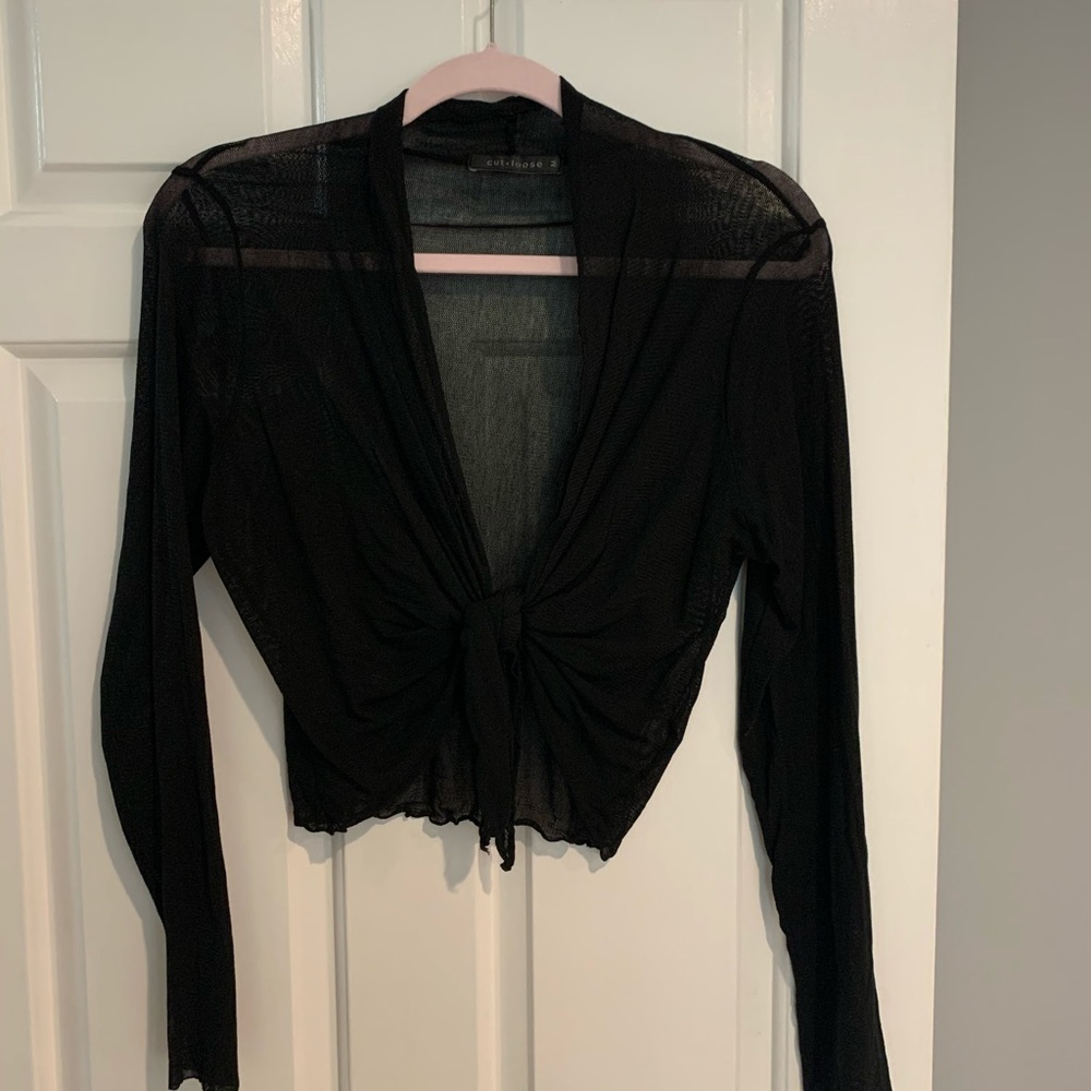 black mesh front tie longsleeve top